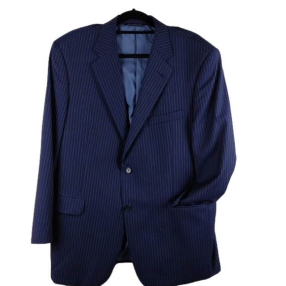 Coppley Navy Blue Pinstripe Wool One Notched Single-Breasted Classic Suit Jacket - Picture 1 of 14
